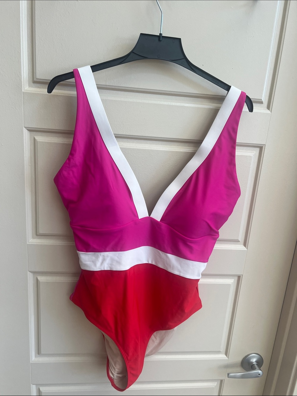 Summersalt The Marina One-Piece Swimsuit 14 Fuchsia/Red/White Trim summer beach